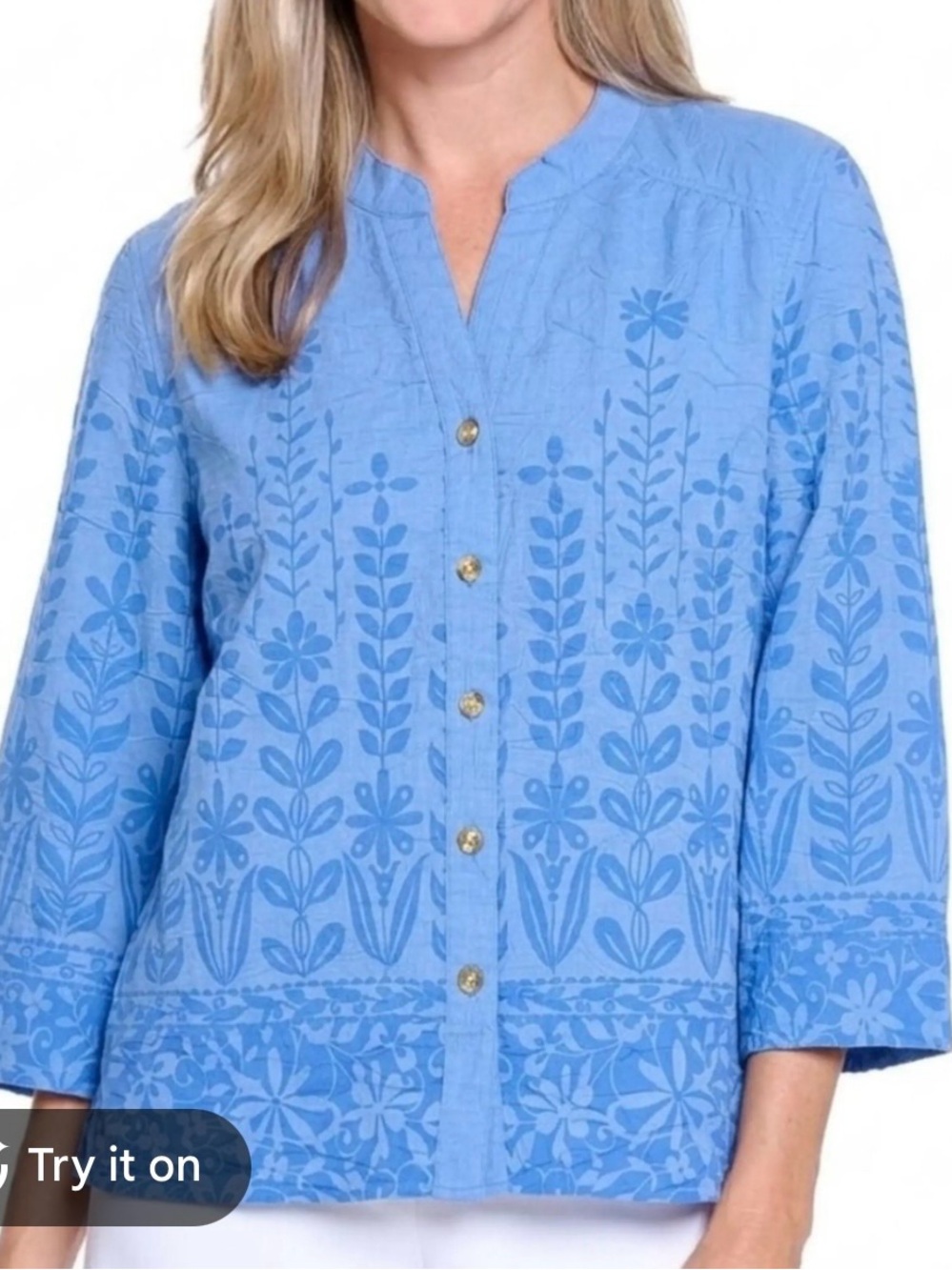 Exofficio Blue Floral Printed Button-Front Shirt